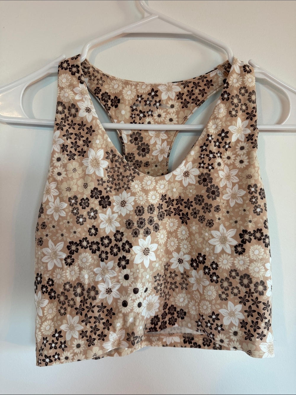 aerie Beige Floral Racerback Crop Top